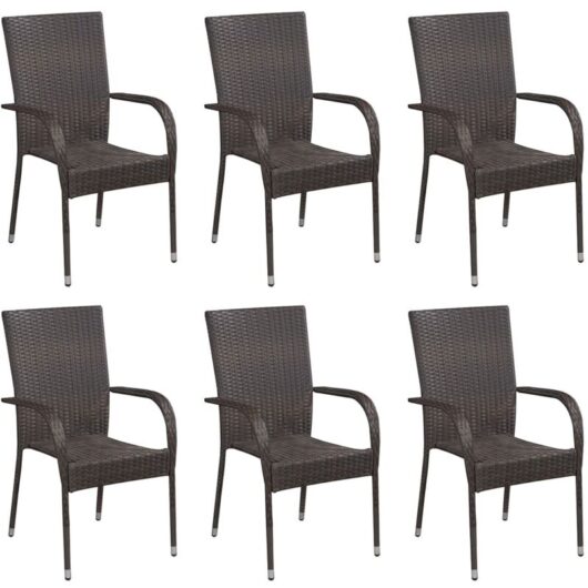 Stackable Outdoor Chairs 6 pcs Poly Rattan Brown Vidaxl