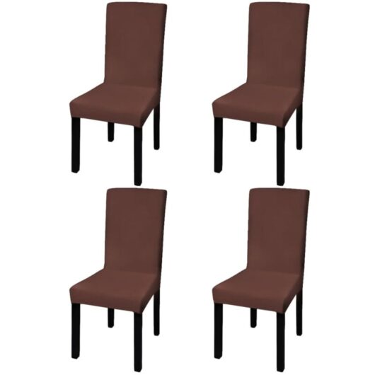 Straight Stretchable Chair Cover 4 pcs Brown vidaXL