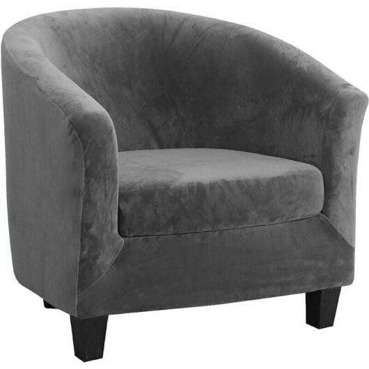 Stretch Armchair Slipcover Velvet Tub Chair Sofa Slipcover Washable Chair Covers Armchair Protector - Beige (Gray)