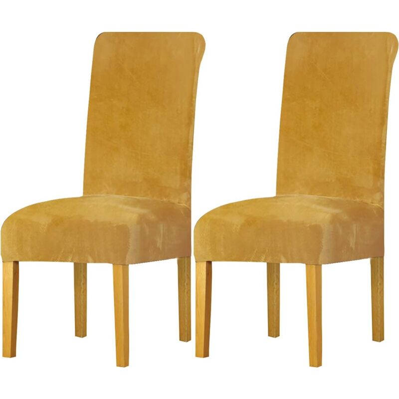 Stretch Spandex Velvet Chair Cover with Elastic Band, Large Velvet Dining Chair Slipcover for Restaurant Hotel Party Banquet, Mustard