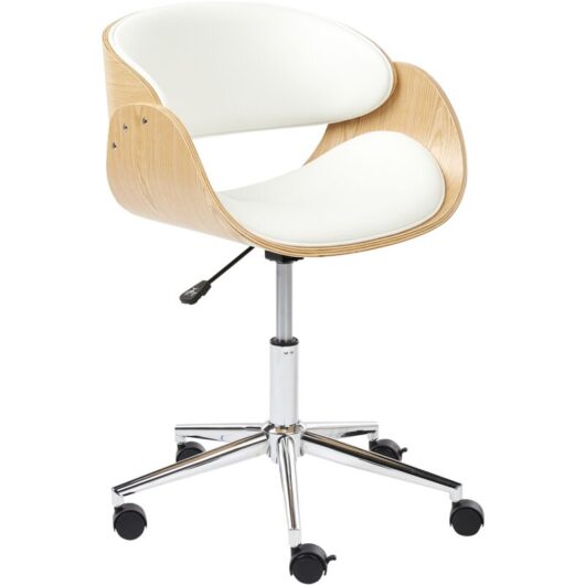 Stylish Office Chair Adjustable Swivel Function Plywood Faux Leather Seat Light Wood and White Palatka