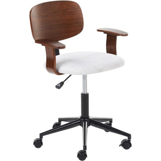 Stylish Office Chair Adjustable Swivel Function Plywood Polyester Fabric Seat Dark Wood and Light Grey Gunnison
