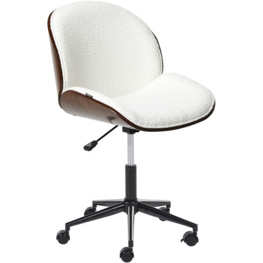 Stylish Office Chair Adjustable Swivel Function Plywood Polyester Fabric Seat Dark Wood and White Menesha
