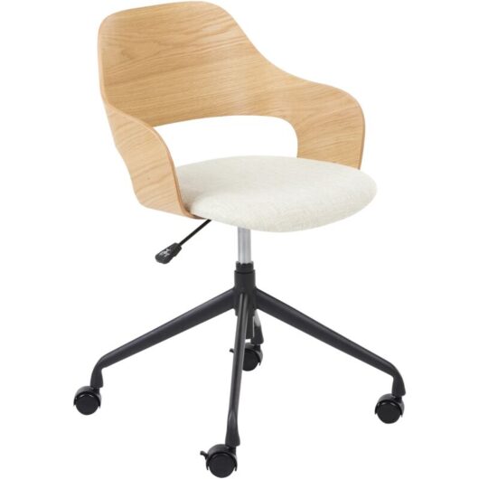 Stylish Office Chair Adjustable Swivel Function Plywood Polyester Fabric Seat Light Wood and Light Beige Novato