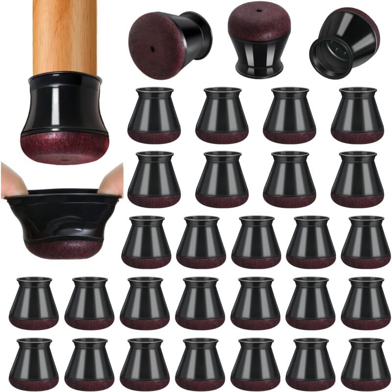 Tinor - 32pcs Chair Leg Protector, Black Small Chair Leg Pads Floor Protectors(M)