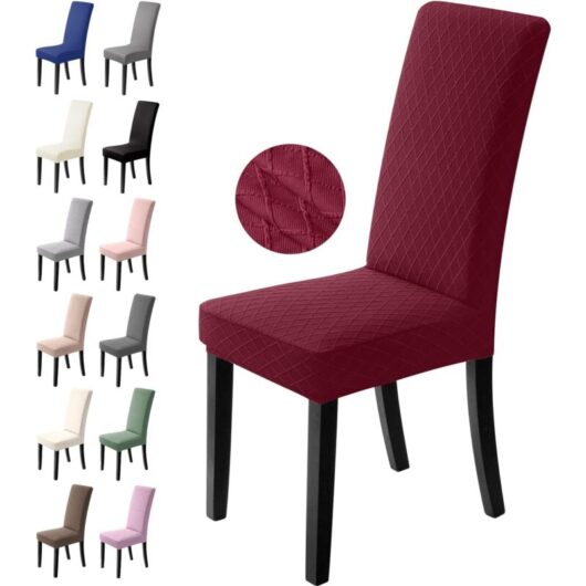 Tinor - Chair Cover, 4 Pieces Chair Covers, Stretch Dining Chair Cover, Universal Washable Removable Slipcover (Burgundy)