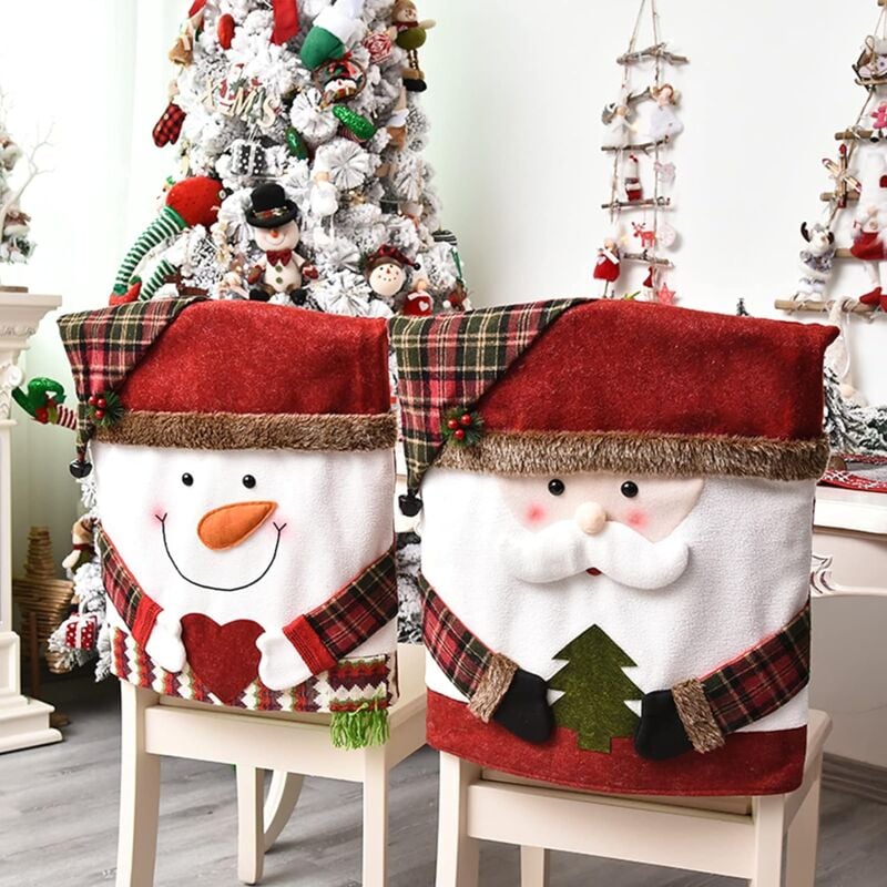 Tinor - Christmas Chair Back Covers Santa Claus Snowman Reindeer Christmas Dinner Table Chairs Covers(2pcs)
