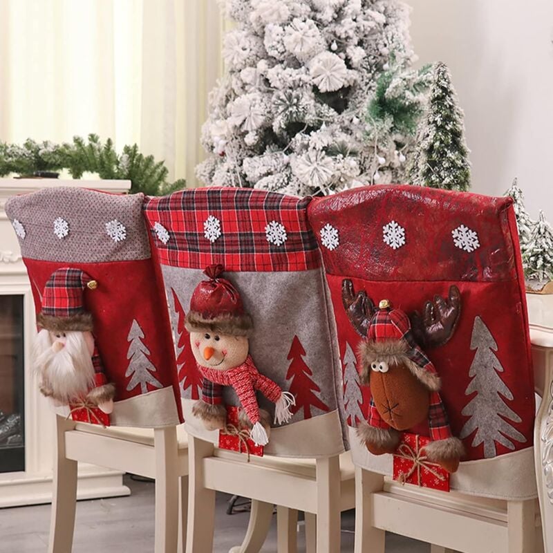 Tinor - Christmas Chair Covers, 3D Creative Snowman Santa Claus Reindeer Christmas Chair Covers for Kitchen Dining Room(3PCS)