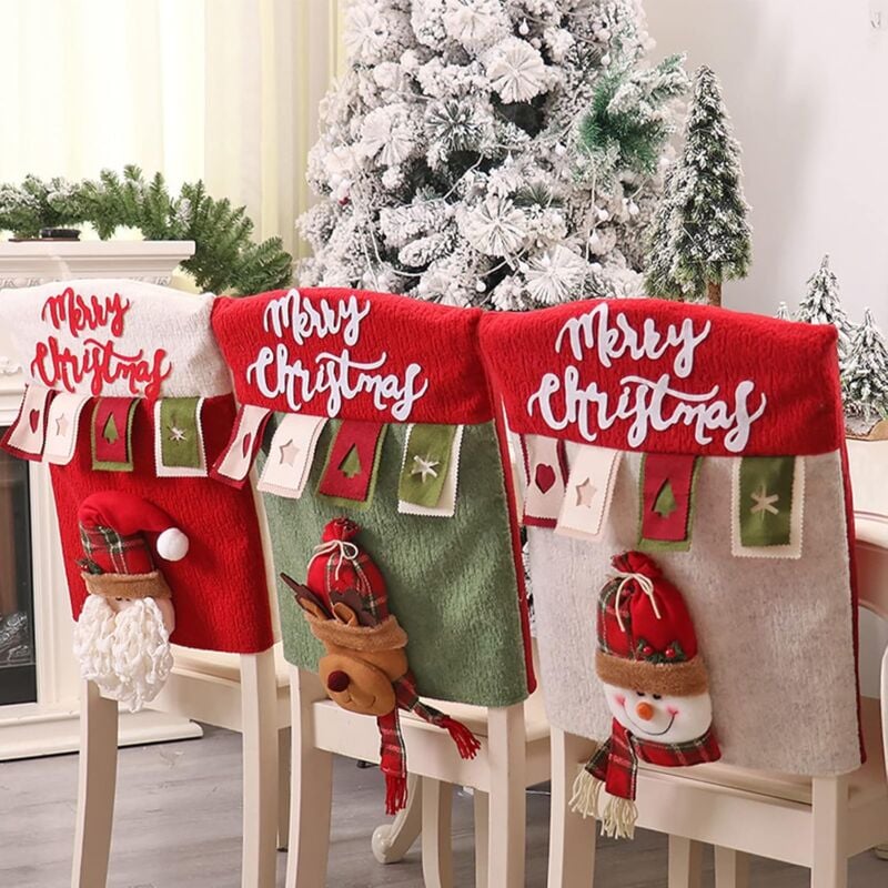 Tinor - Creative 3D Christmas Chair Covers,Snowman,Santa Claus,Reindeer Chair Covers(3pcs)