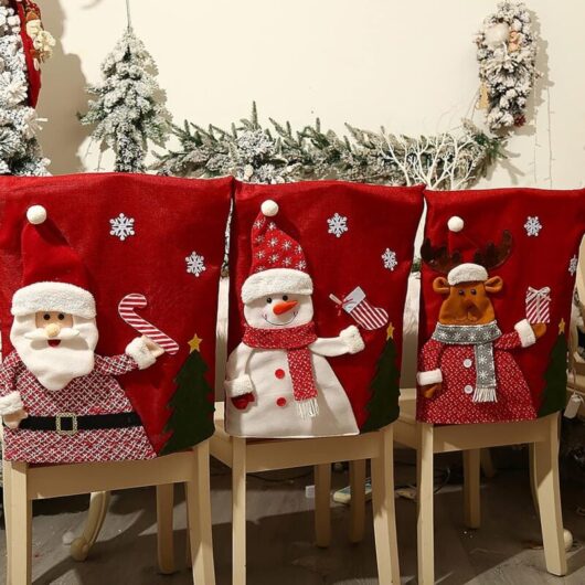 Tinor - Set of 3 Red Christmas Chair Covers with Santa Hat Snowman Reindeer Kitchen