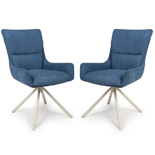 Tirana Blue Fabric Dining Chairs In Pair