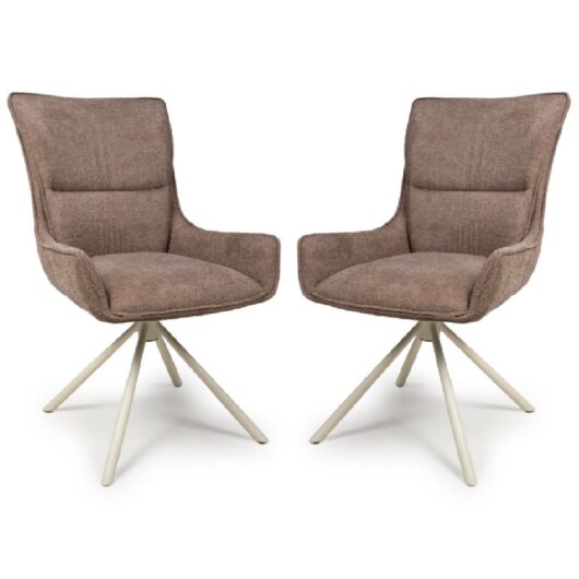 Tirana Coffee Fabric Dining Chairs In Pair