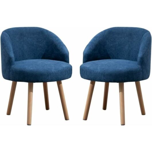 Tub Chairs Set of 2, Linen Fabric Armchair for Living Room, Lounge Sofa Chair Occasional Chair for Reception Bedroom (Blue)