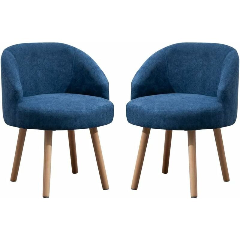 Tub Chairs Set of 2, Linen Fabric Armchair for Living Room, Lounge Sofa Chair Occasional Chair for Reception Bedroom (Blue)