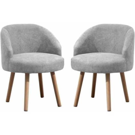 Tub Chairs Set of 2, Linen Fabric Armchair for Living Room, Lounge Sofa Chair Occasional Chair for Reception Bedroom (Light Grey)