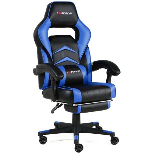 Turbo blue leather racing sports office chair in black and blue - Gtforce