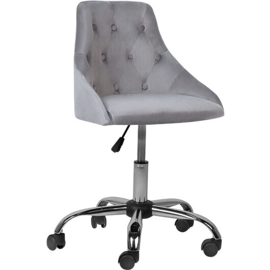 Velvet Office Chair Tufted Upholstery Adjustable Height Chrome Grey Parrish