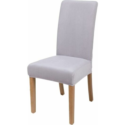 Velvet Stretch Dining Chair Covers, Washable Removable Dining Chair Covers, Set of 6, Light Gray
