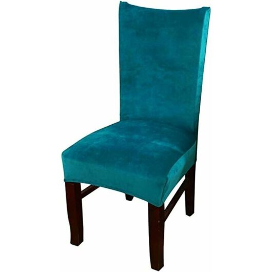 Velvet Stretch Dining Chair Covers, Washable Removable Dining Chair Covers, Set of 6, Peacock Blue