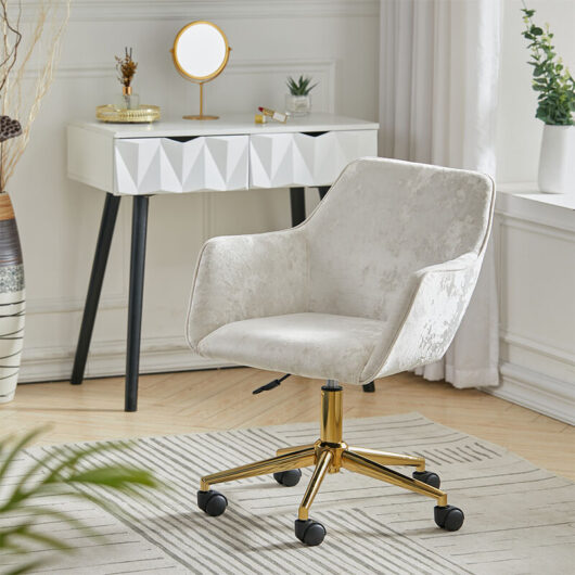 Velvet Upholstered Home Office Swivel Task Chair,Beige