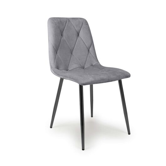 Vernon Brushed Velvet Grey Dining Chairs Set Of 4, none