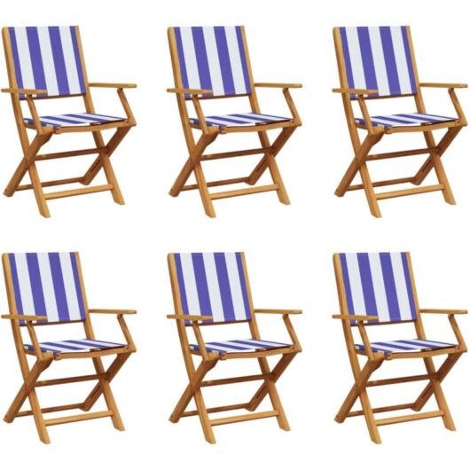 Vidaxl - Folding Garden Chairs 6 pcs Blue and White Fabric and Solid Wood