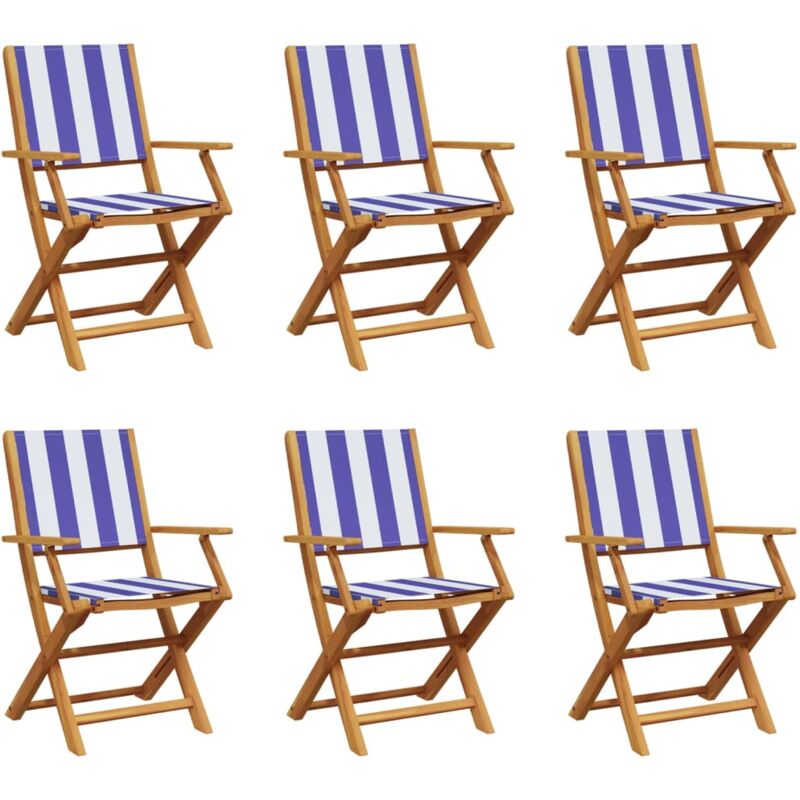 Vidaxl - Folding Garden Chairs 6 pcs Blue and White Fabric and Solid Wood