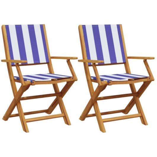 Vidaxl - Garden Chairs 2 pcs Blue and White Solid Wood Acacia and Fabric