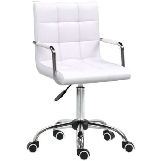 Vinsetto - Mid Back pu Leather Home Office Chair Swivel Desk Chair with Arm, Wheel White