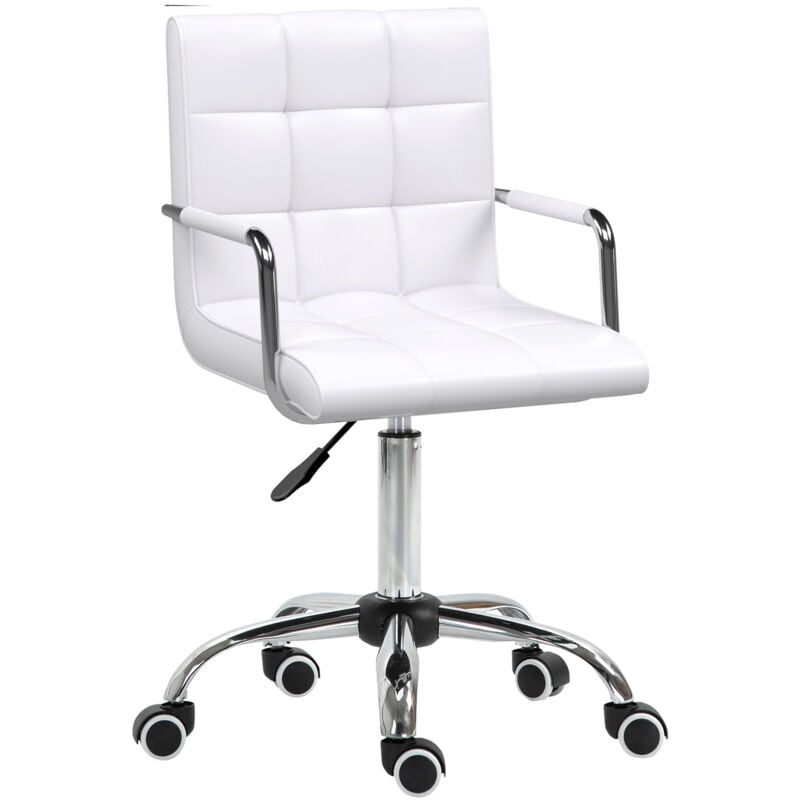 Vinsetto - Mid Back pu Leather Home Office Chair Swivel Desk Chair with Arm, Wheel White