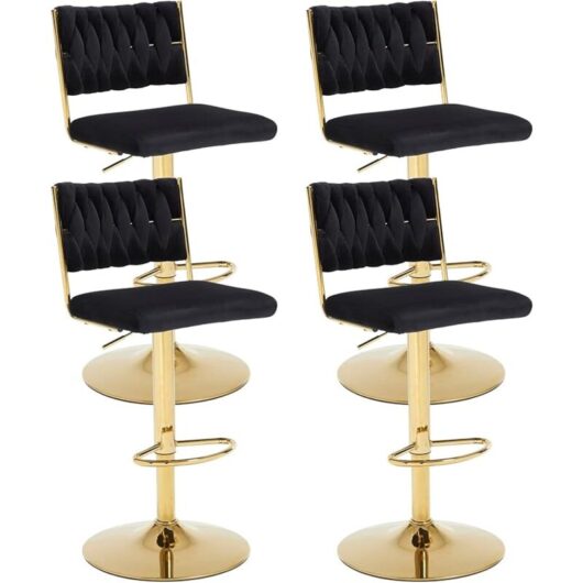 Wahson Office Chairs - Bar Stools Set of 4 in Velvet Knitted Backrest Modern Counter Chairs Height Adjustable Swivel Breakfast Bar Chairs for Kitchen