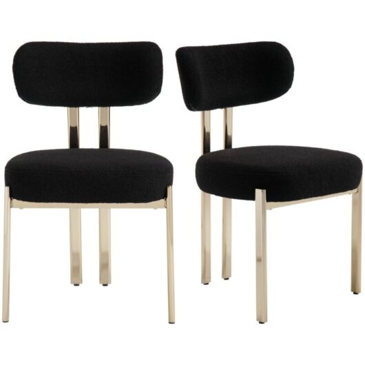 Wahson Office Chairs - Dining Chairs Set of 2 in Fauc Fur Upholstered Accent Side Chairs with Metal Legs for Kitchen Living Room Rastaurant, Black,