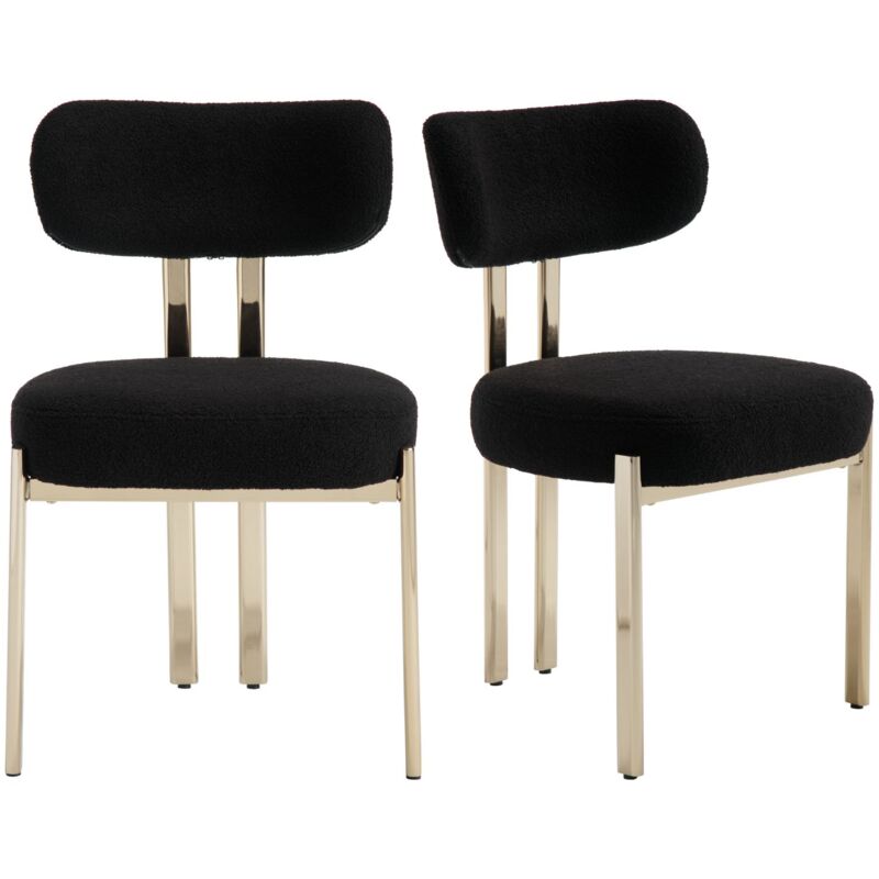 Wahson Office Chairs - Dining Chairs Set of 2 in Fauc Fur Upholstered Accent Side Chairs with Metal Legs for Kitchen Living Room Rastaurant, Black,