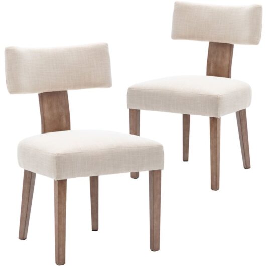 Wahson Office Chairs - Dining Chairs Set of 2 in Linen Fabric Upholstered Rustic Side Chairs with Wood Legs for Kitchen Reataurant, Beige, Wahson