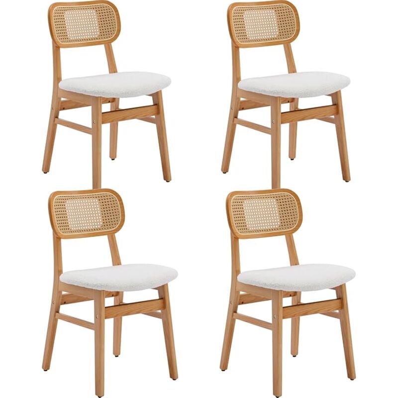 Wahson Office Chairs - Dining Chairs Set of 4 Upholstered in Sherpa Fabric Retro Side Chairs with Wooden Legs for Kitchen Living Room, Beige, Wahson