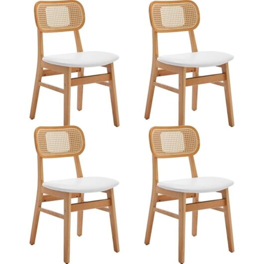 Wahson Office Chairs - Dining Chairs Set of 4 Upholstered in pu Leather Retro Side Chairs with Wooden Legs for Kitchen Living Room, White, Wahson