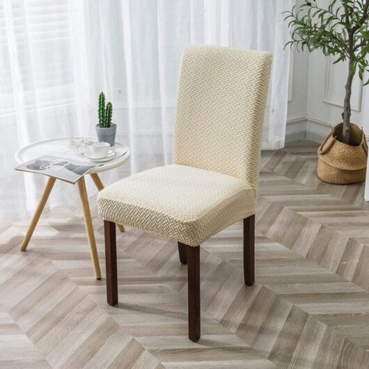 Waterproof Jacquard Long Plaid Chair Cover - Beige, Modern Durable Universal Chair Slipcover for Home Restaurant Banquet Kitchen Decor