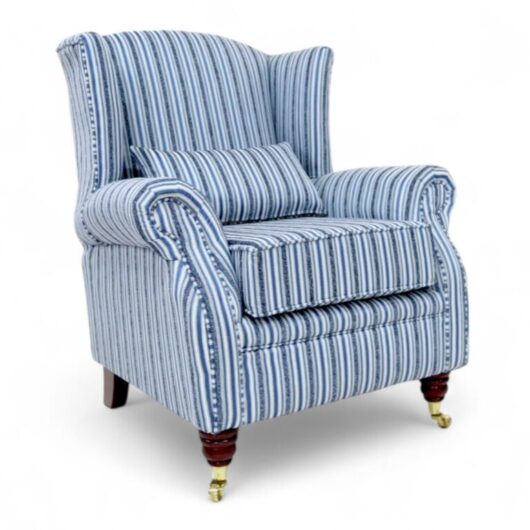 Wing Chair Fireside High Back Armchair Estell Indigo Stripe