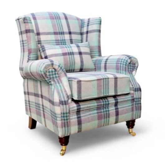 Wing Chair Fireside High Back Armchair Melbourne Heather Wool Tartan