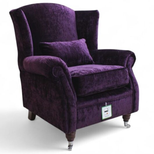 Wing Chair Fireside High Back Armchair Modena Aubergine Velvet | DesignerSofas4U