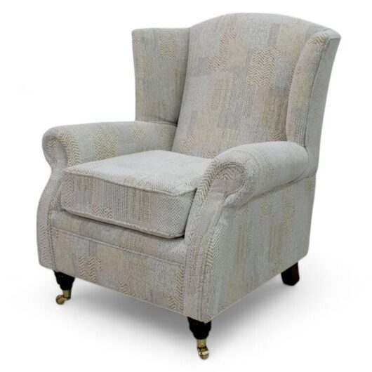 Wing Chair Fireside High Back Armchair Symphony Biscuit Fabric
