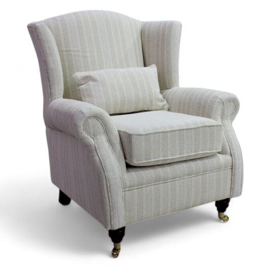 Wing Chair Fireside High Back Armchair Tempo Stripe Natural Fabric