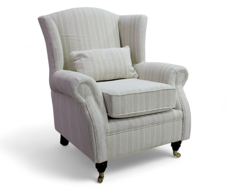 Wing Chair Fireside High Back Armchair Tempo Stripe Natural Fabric