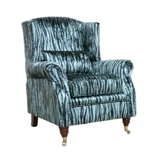 Wing Chair Fireside High Back Armchair Zebra Green Animal Print Fabric