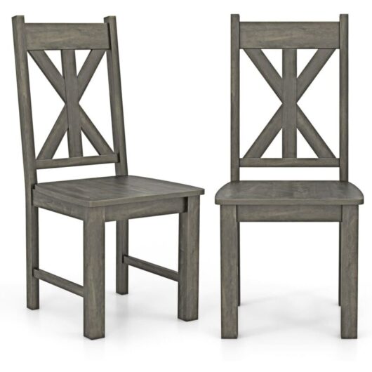 Wooden Dining Chairs Kitchen Chair Set of 2 w/ Rubber Wood Frame