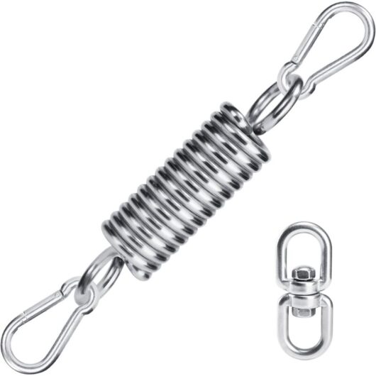 Yozhiqu - 3 Pack Hammock Spring Hook and 1 360° Rotating Ring, 304 Stainless Steel Hanging Chair Spring, Outdoor Chair Swing Accessories, Spring Hook