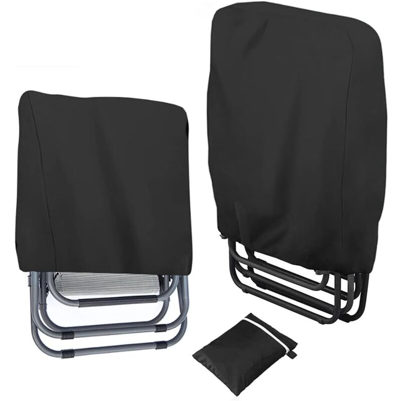 2 Pack 210D Oxford Fabric Folding Recliner Chair Covers for Stackable Garden Chairs (71 x 110cm) - Black