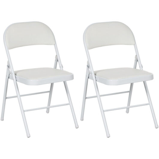 2 Pack Padded Folding Chairs with Cushioned Seat and Metal Frame White - Homcom