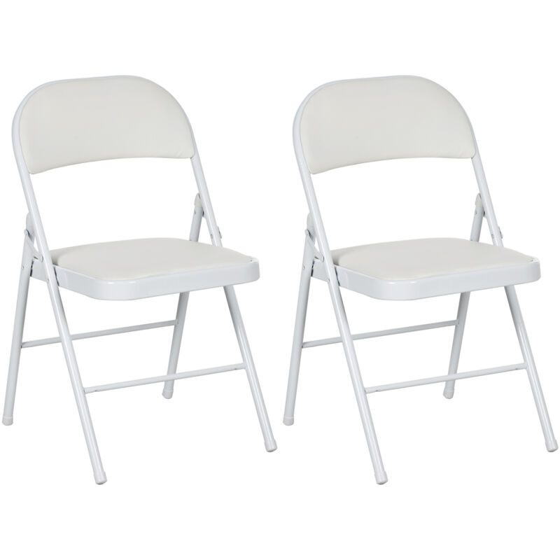2 Pack Padded Folding Chairs with Cushioned Seat and Metal Frame White - Homcom