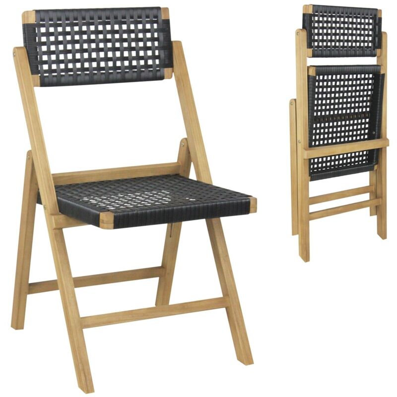 2 Piece Patio Folding Chairs Portable Garden Solid Teak Wood Dining Chairs